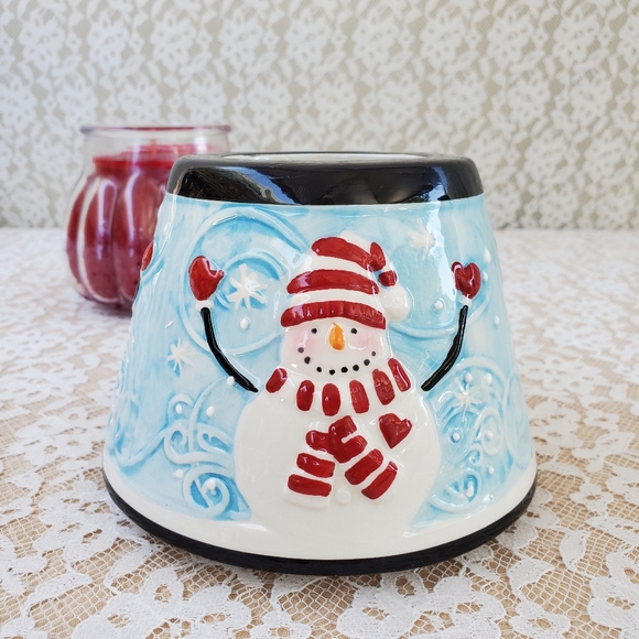 Snowman Candle Shade Topper Large 5" x 3.7" "Share the Joy" New Ceramic - Picture 3 of 9